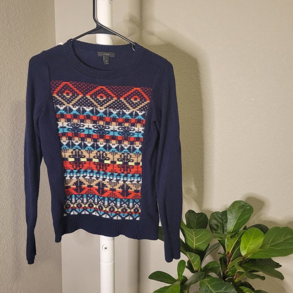 3 for $15, 5 for $20 J Crew Winter Print Navy Wool Sweater
